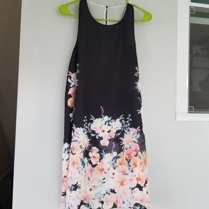 A-line black floral dress